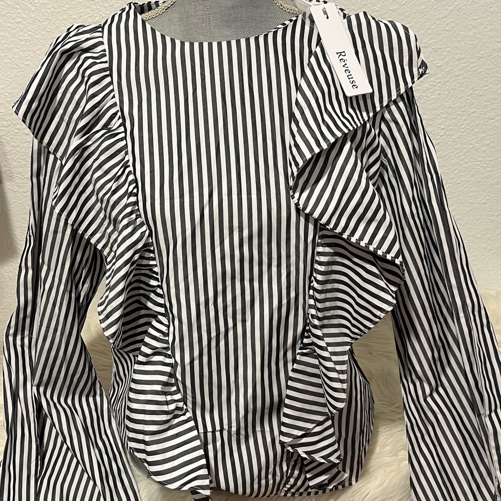 Reveuse black and white striped blouse